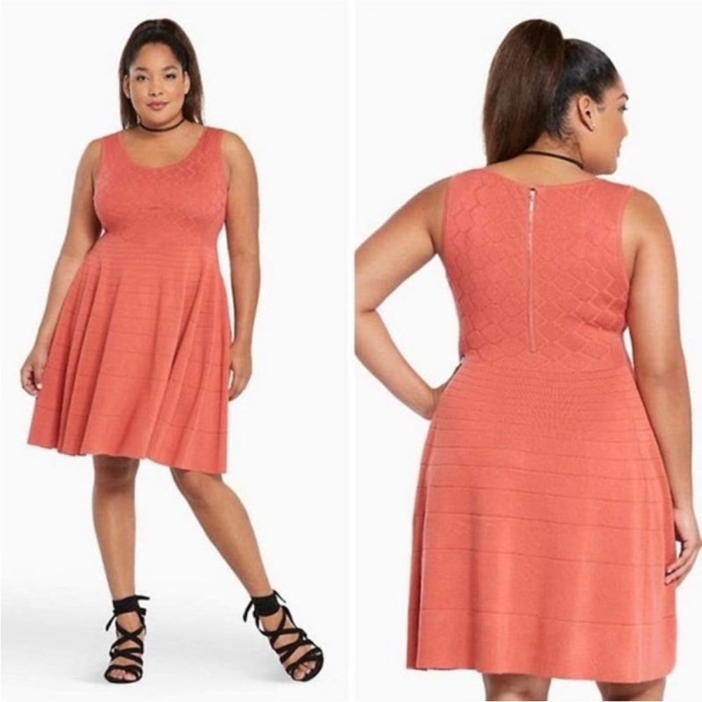 Torrid Woven sweater Knit coral tank skater dress size 00 10/12